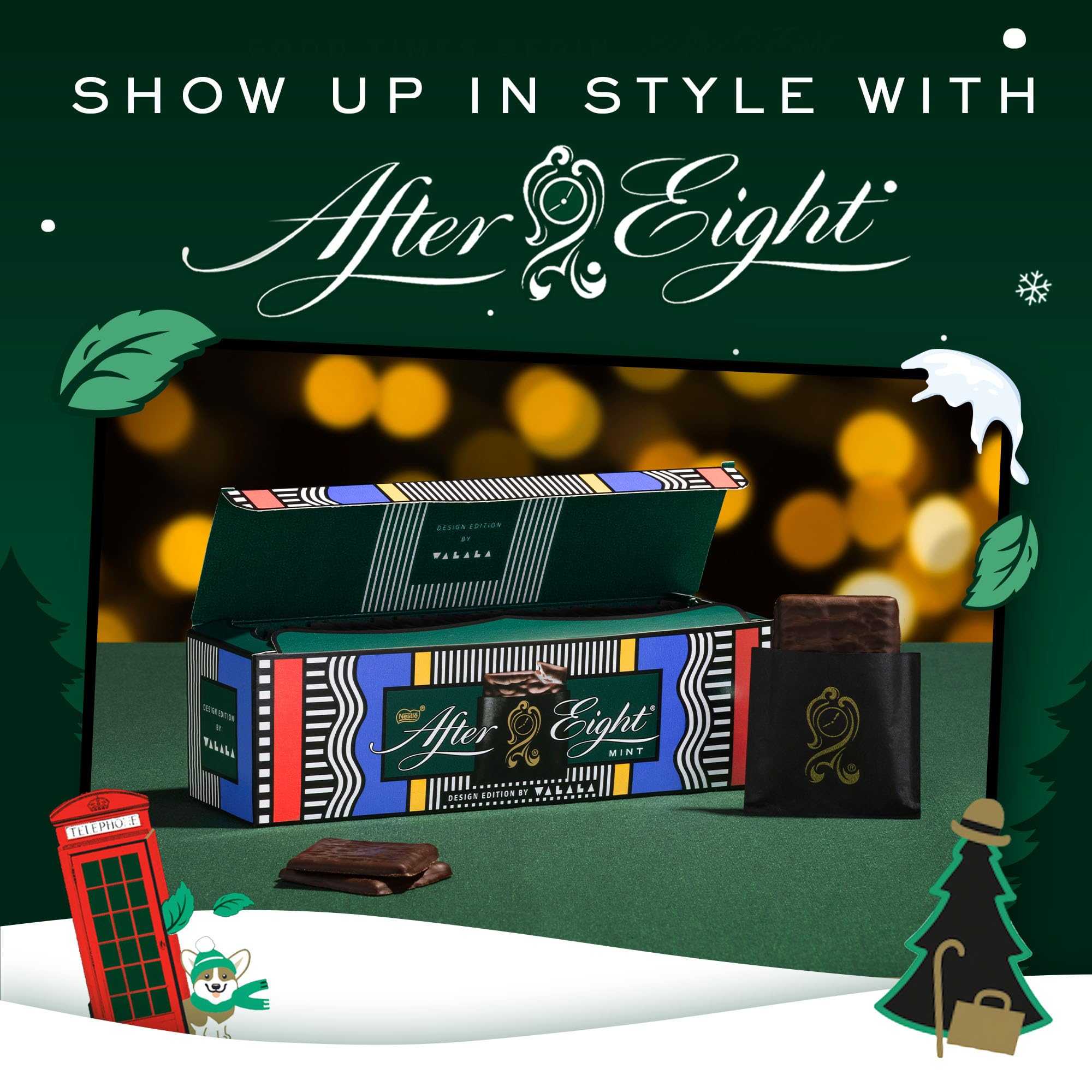 After Eight gold-wrapped wrapper close-up conveys gift-ready premium quality.