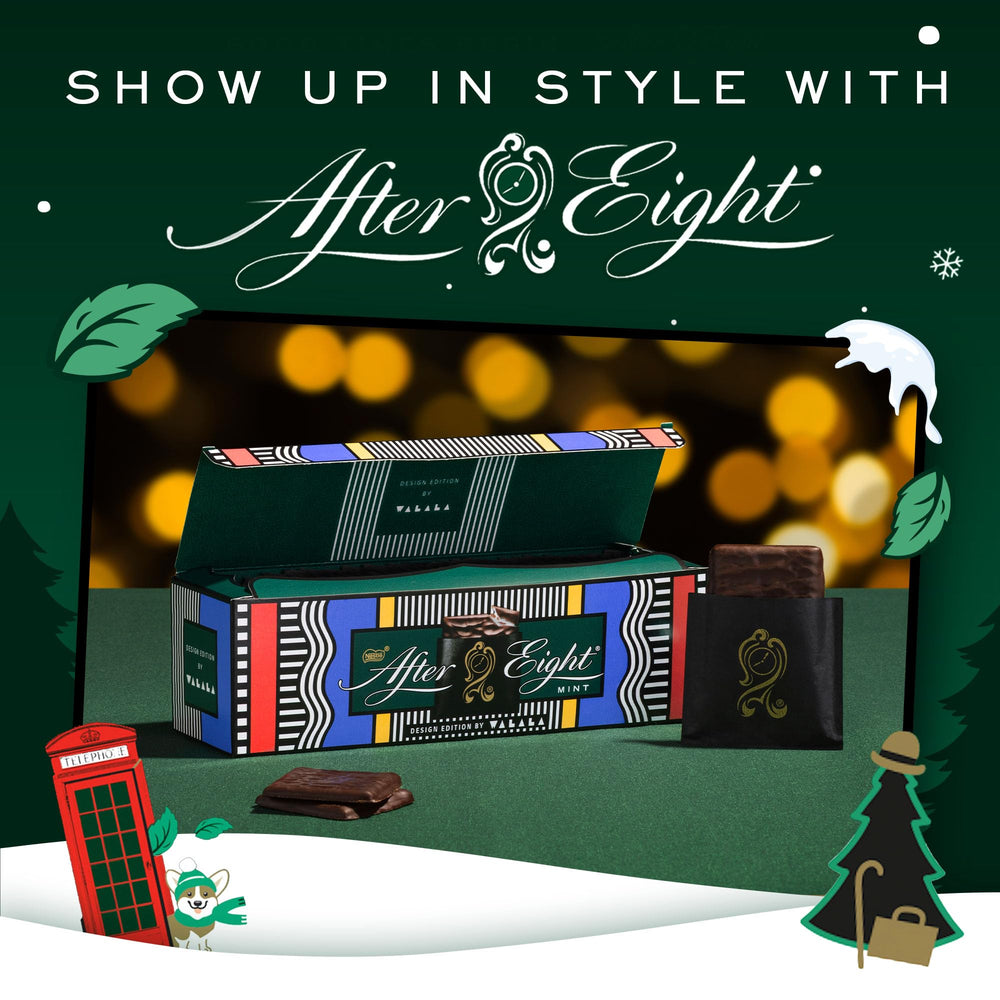 After Eight gold-wrapped wrapper close-up conveys gift-ready premium quality.