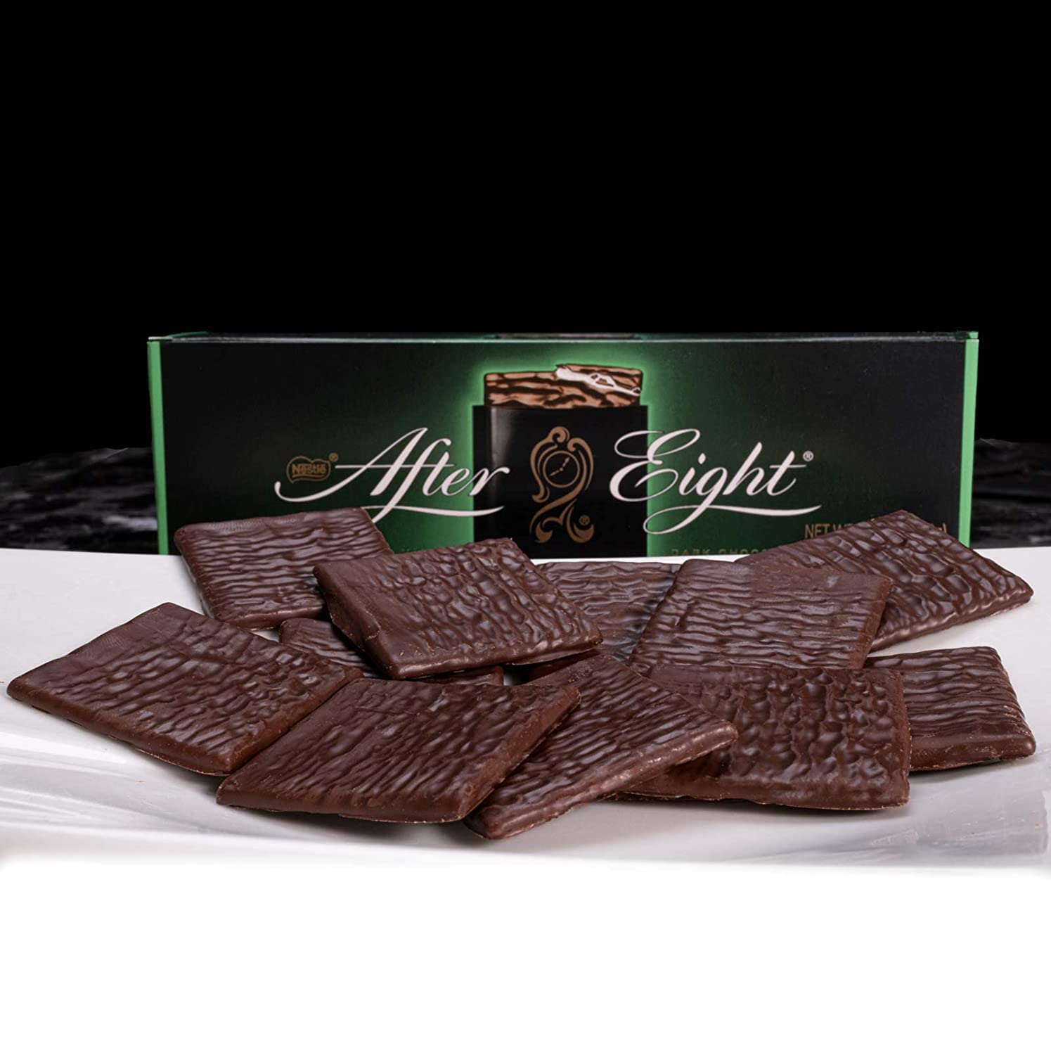 After Eight Mints served on dessert plate for guests