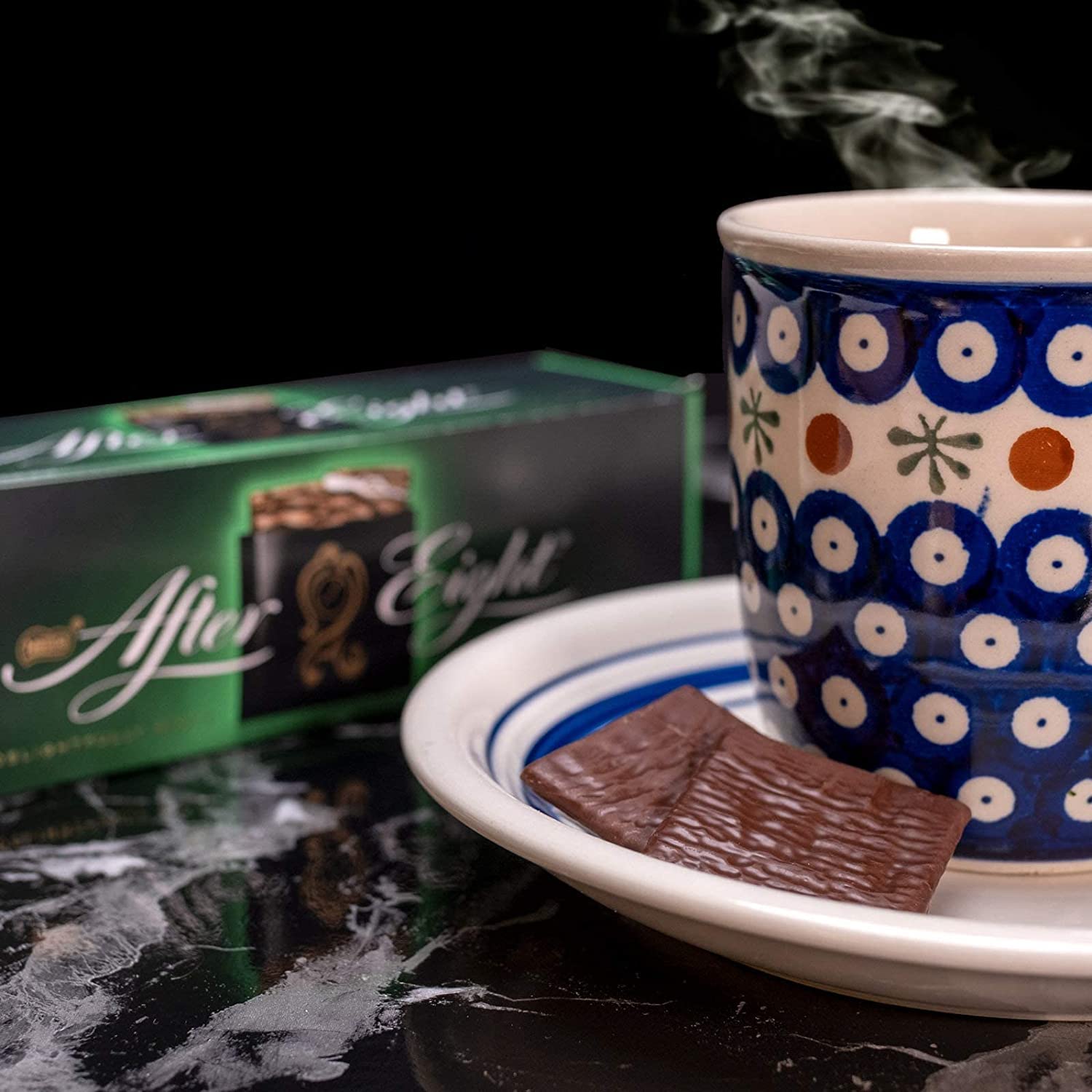 After Eight Mints neatly arranged on serving tray