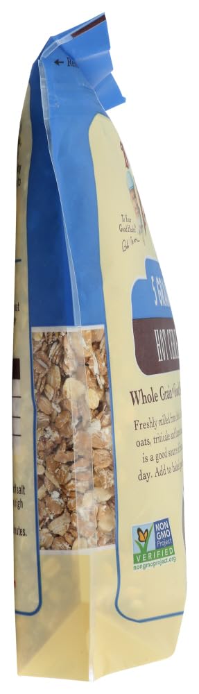 Bob's Red Mill 5 Grain cereal close-up reveals textured whole grains.
