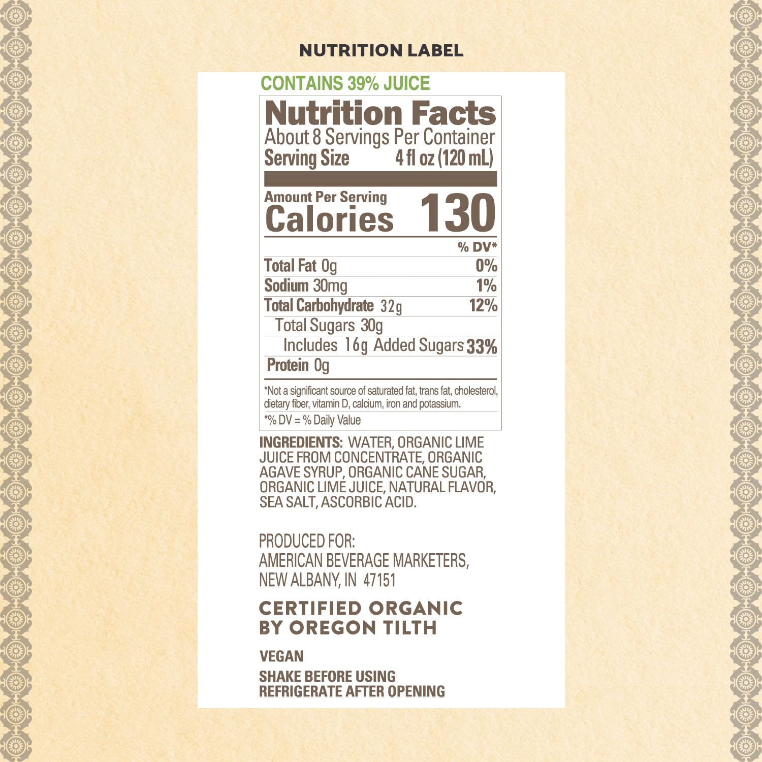 Agalima Margarita Mix label shows USDA Organic ingredients for fresh flavor at home.