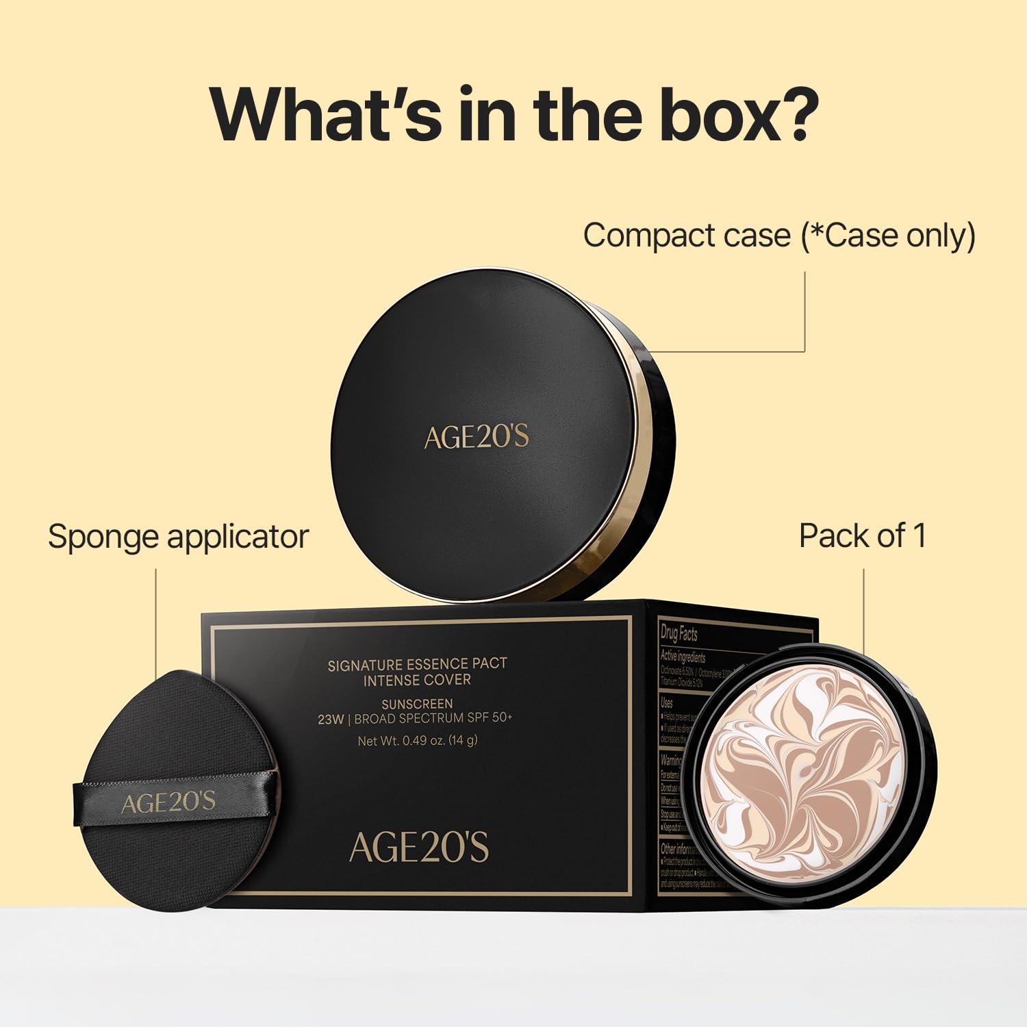 AGE 20's Signature Essence Pact packaging display highlights product identity and shade name.