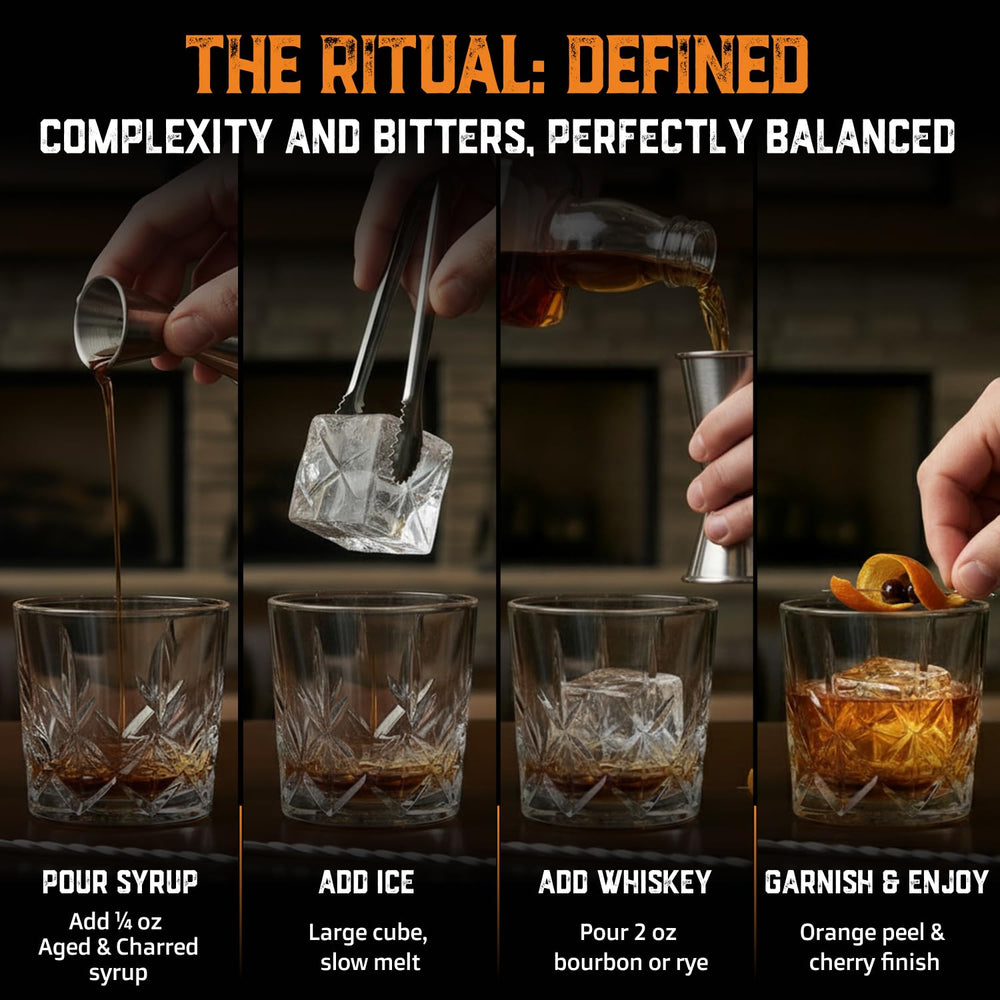 Aged and Charred Old Fashioned glass ready to serve.