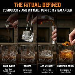 Aged and Charred Old Fashioned glass ready to serve.