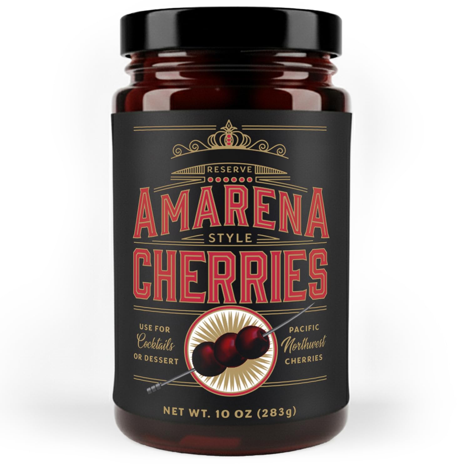 Aged & Charred Amarena cherries jar for bar-quality Old Fashioned garnishes.
