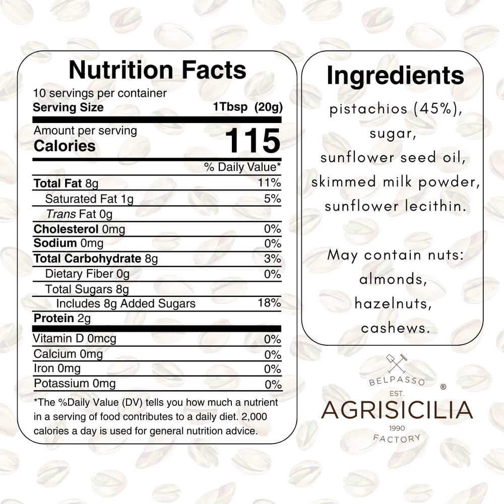 Close-up of Agrisicilia Pistachio Cream texture, silky spread for desserts.