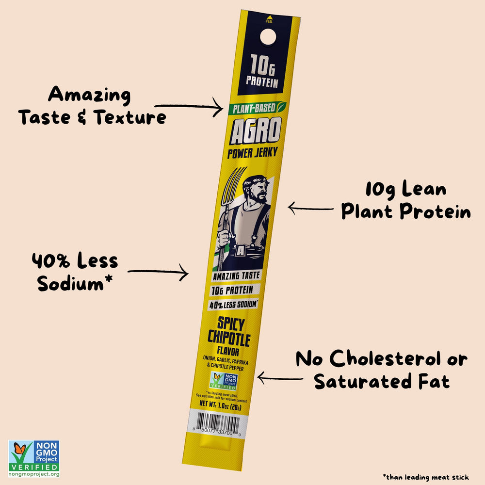AGRO Power Vegan Jerky Stick chipotle in lunchbox ready for a busy day.