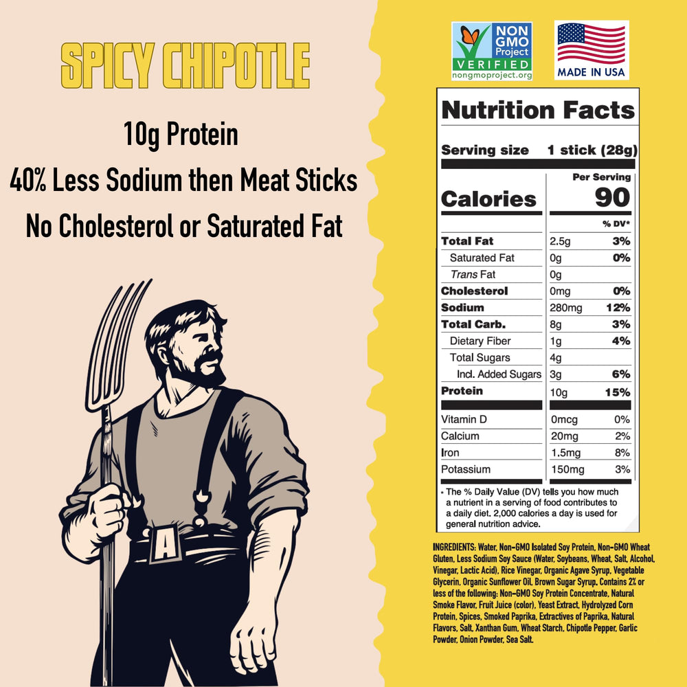 AGRO Power Vegan Jerky Stick chipotle pack laid out for quick snack planning.