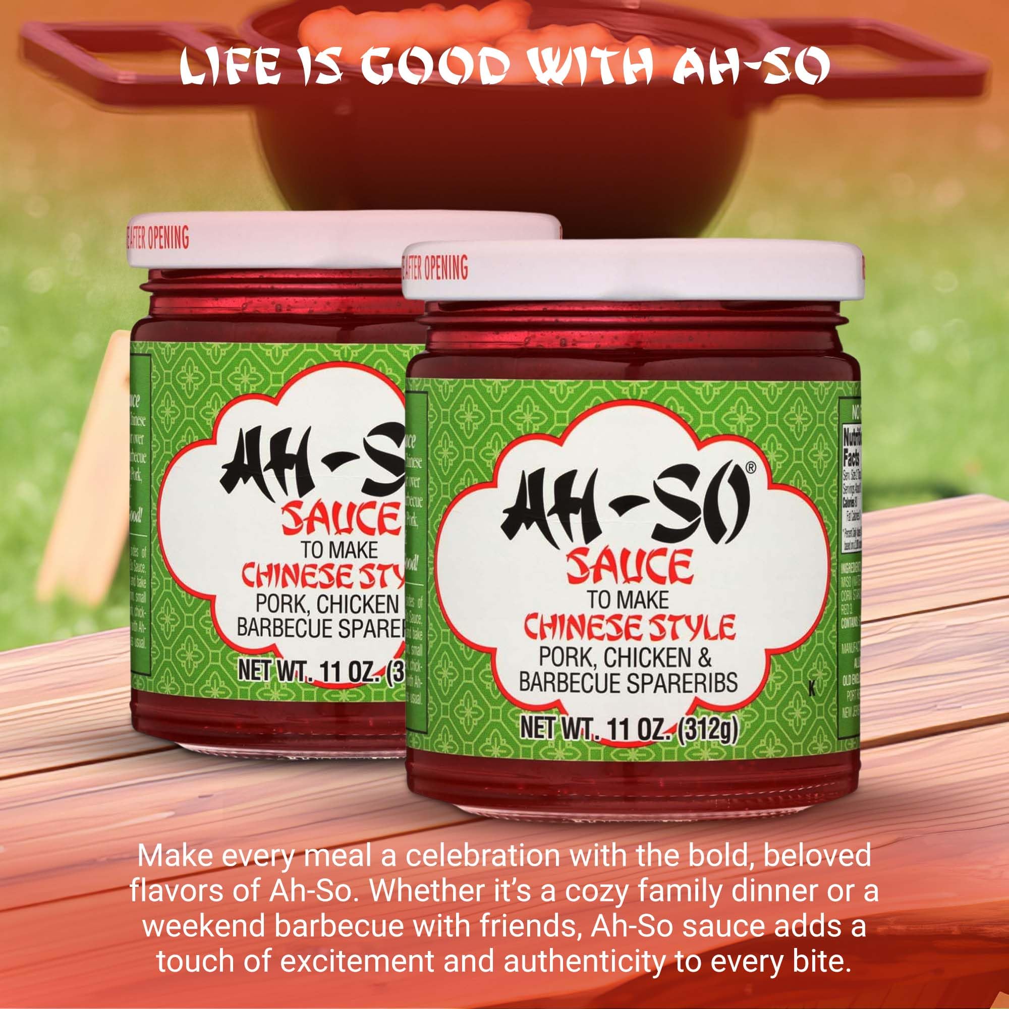 Ah So sauce jar closeup ready-to-use glaze for weeknight meals.