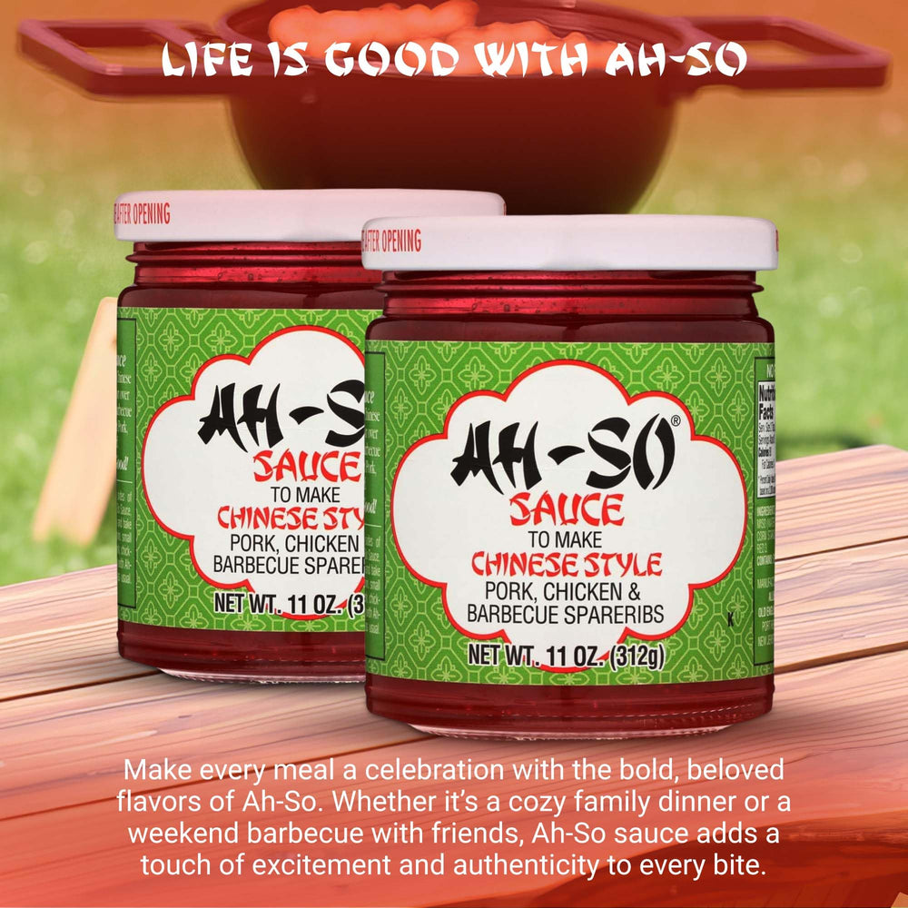 Ah So sauce jar closeup ready-to-use glaze for weeknight meals.