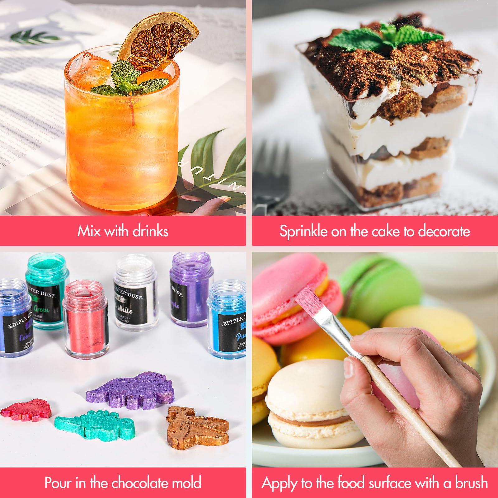 Aheroi edible glitter blends easily when mixing drinks or dusting desserts.