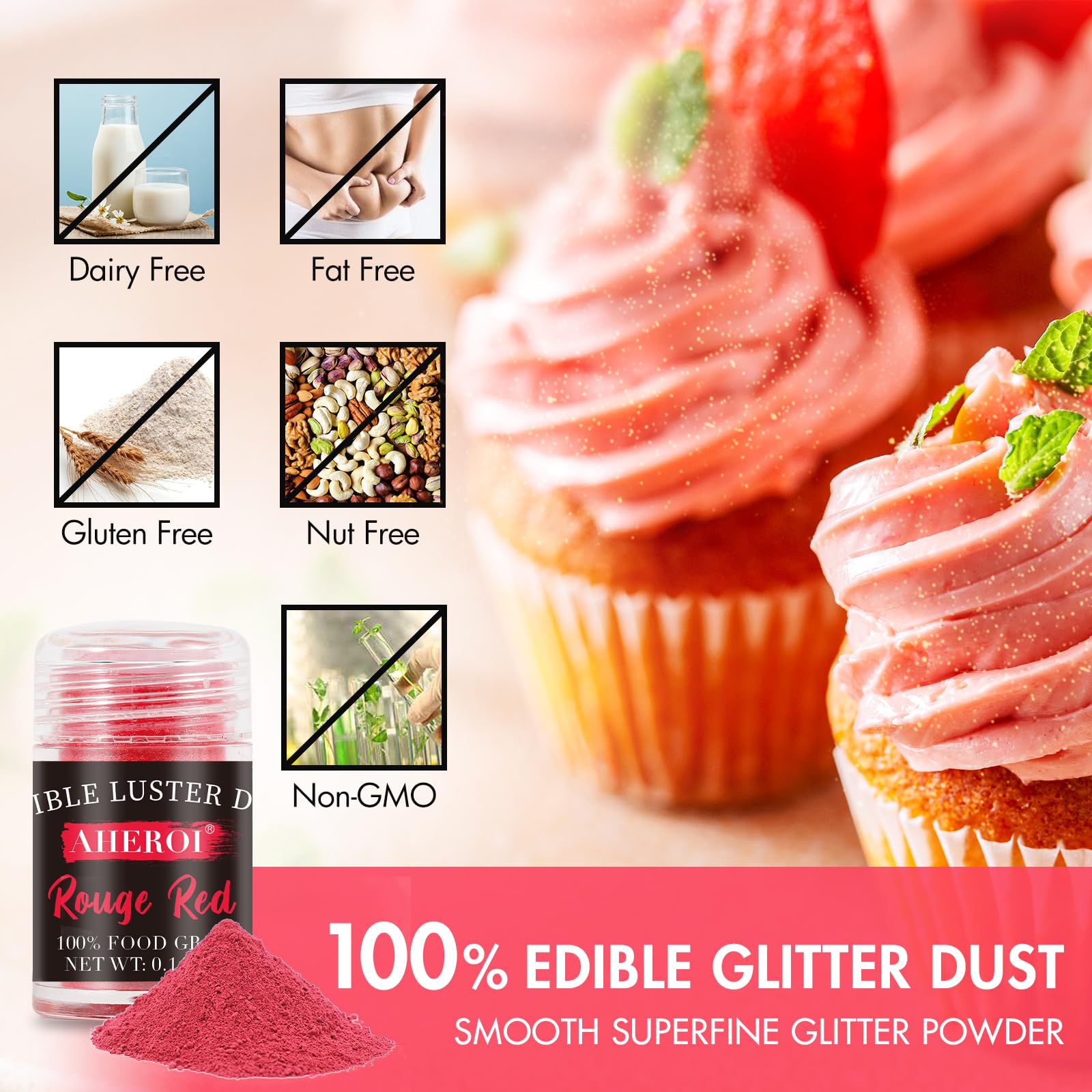 Aheroi 4g bottle of edible luster dust for baking projects.