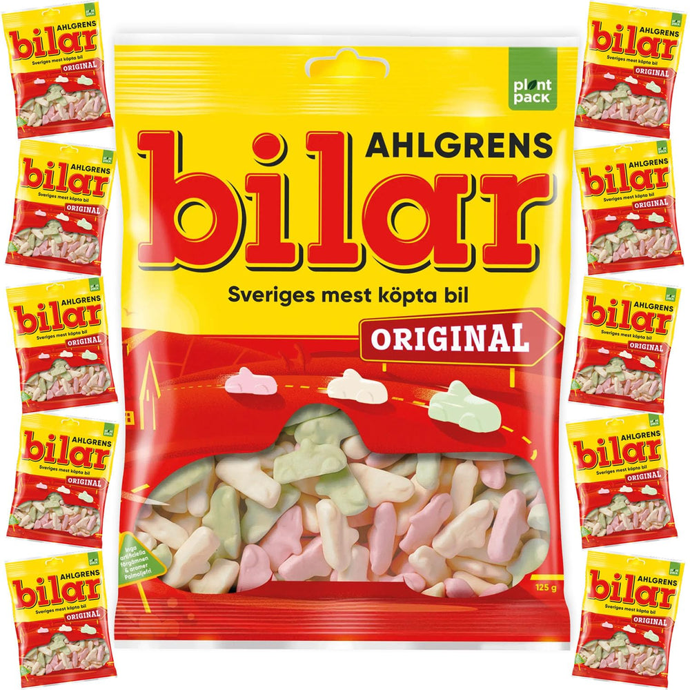 Ahlgrens Bilar Original fruity chewy marshmallow cars, a colorful snack ideal for sharing