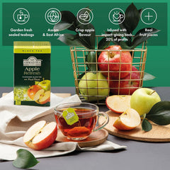 Real apple pieces visible in Ahmad Tea Apple Refresh blend.