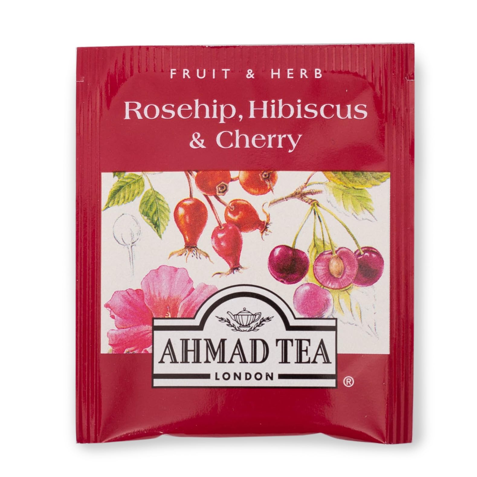 Ahmad Tea botanicals close-up with dried fruit and flowers, inviting aroma.