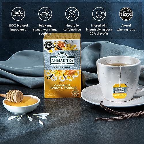 Ahmad Tea Camomile Honey Vanilla aroma rising from a cup ready to sip.