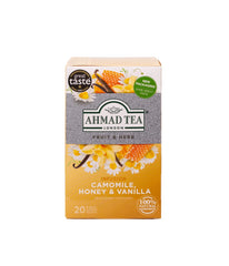Ahmad Tea Camomile Honey Vanilla tea bag ready to brew for a soothing evening ritual.