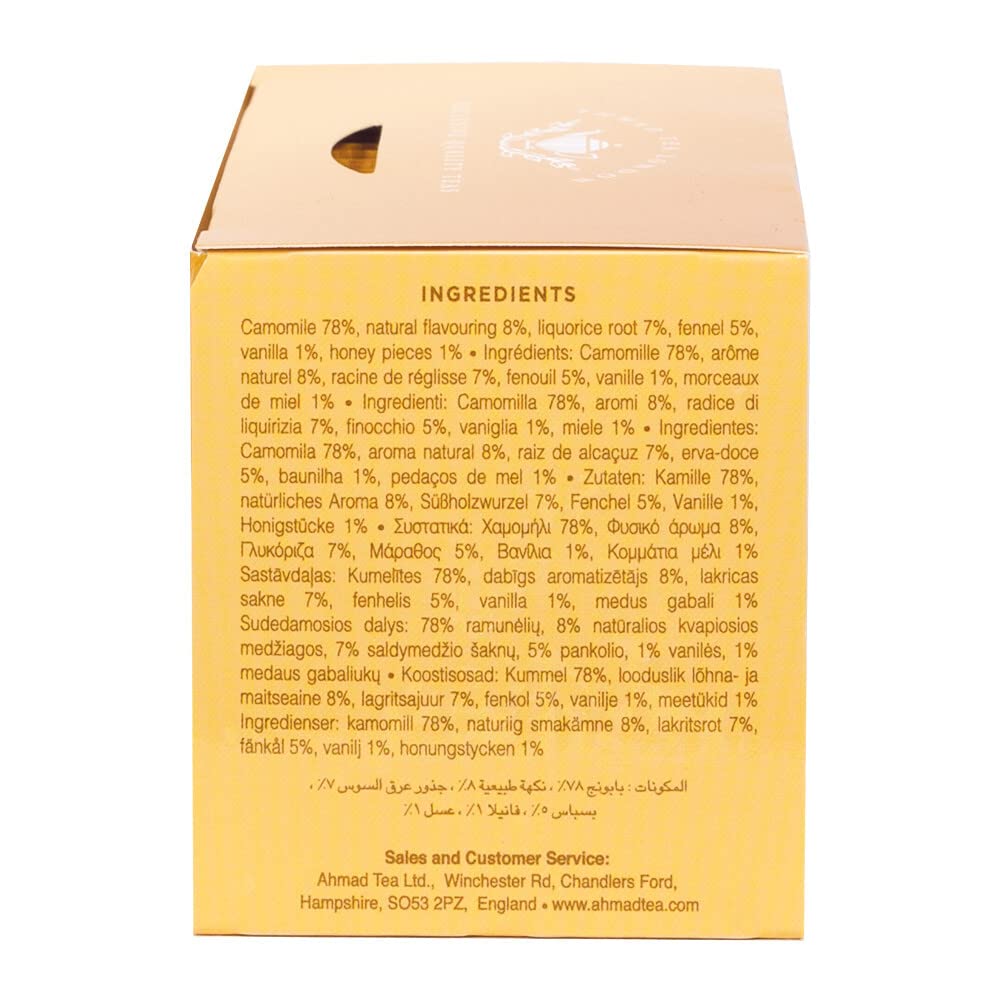 Ahmad Tea Camomile Honey Vanilla steeping in a cup to release calming flavors.