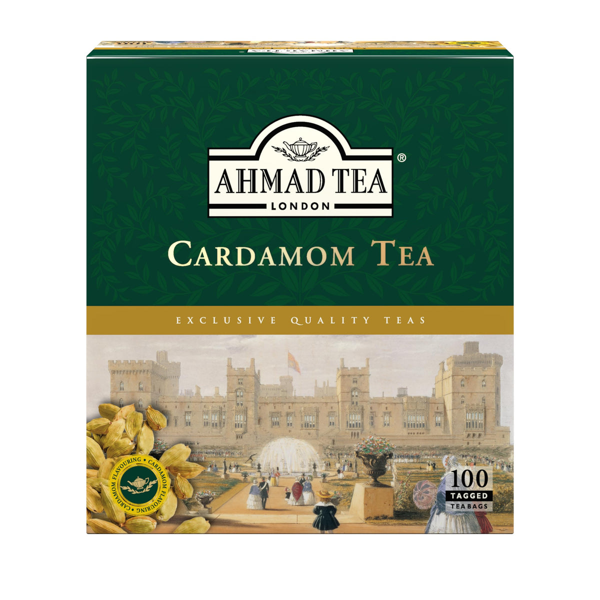 Ahmad Tea Cardamom black tea bags with no envelopes, ready for a bold brew