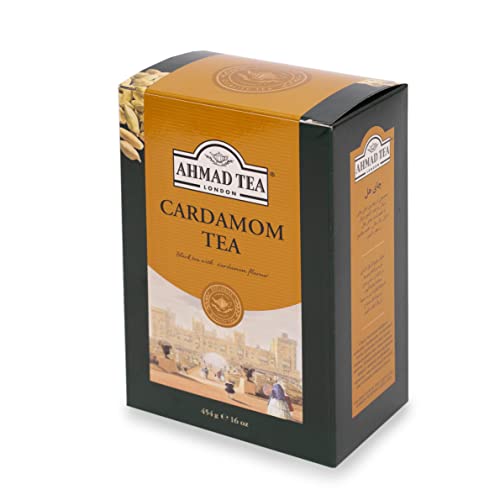 Ahmad Tea Cardamom packaging with foil envelope preserves freshness.