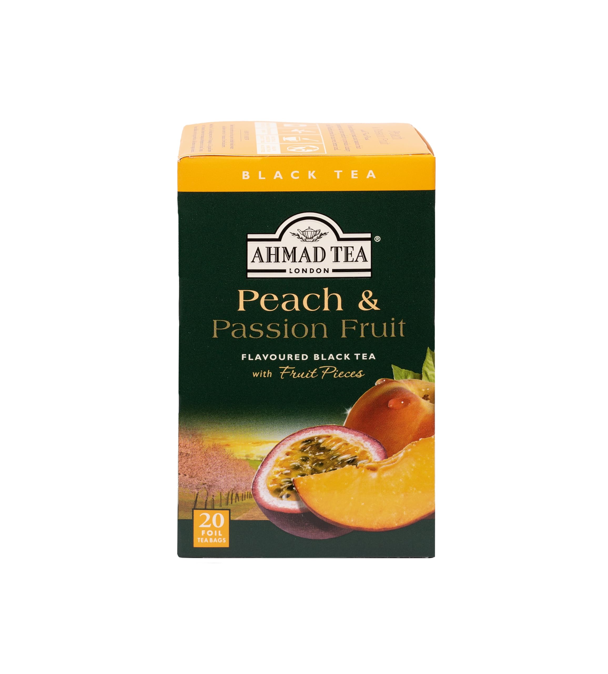Ahmad Tea Black Tea Peach & Passion Fruit with Ceylon origin and fruity notes.