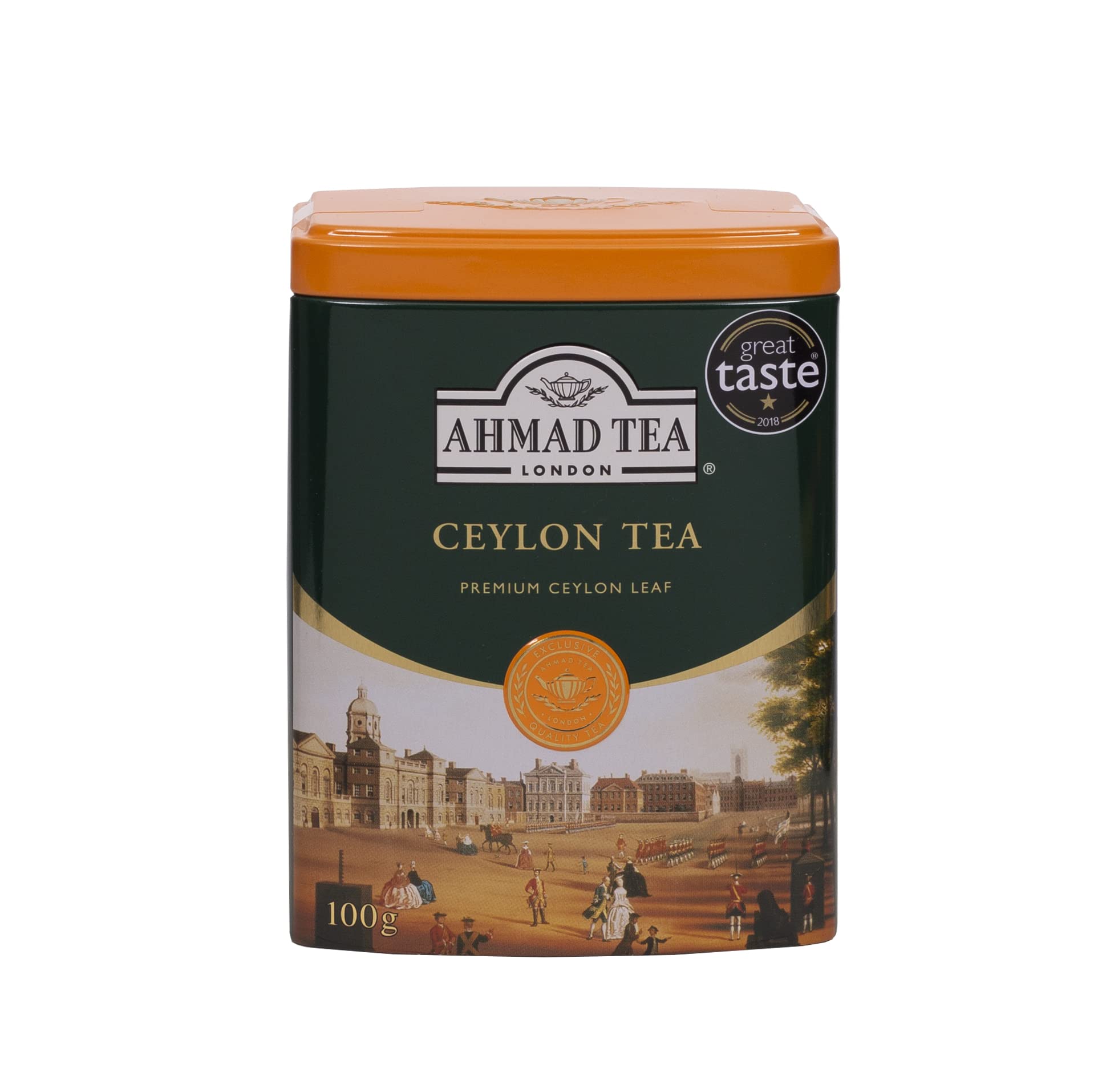Ahmad Tea Ceylon pack shot showing premium leaves and packaging