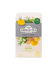 Ahmad Tea Detox tea bag featuring fennel for subtly sweet and savory notes.