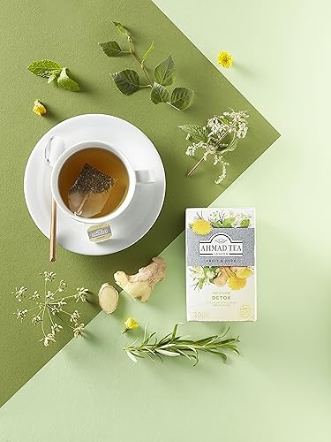 Ahmad Tea Detox tea bag with peppermint for a fresh, minty finish.