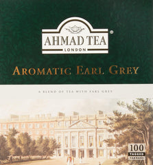 Ahmad Tea Earl Grey aromatic teabags in box deliver refined bergamot aroma.
