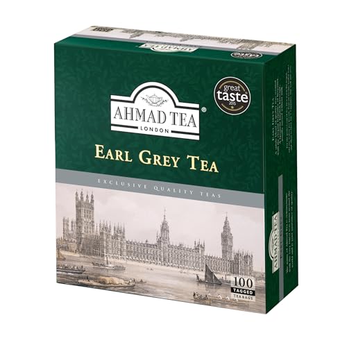 Ahmad Tea Earl Grey bergamot-drops image highlights citrus notes in a cup.