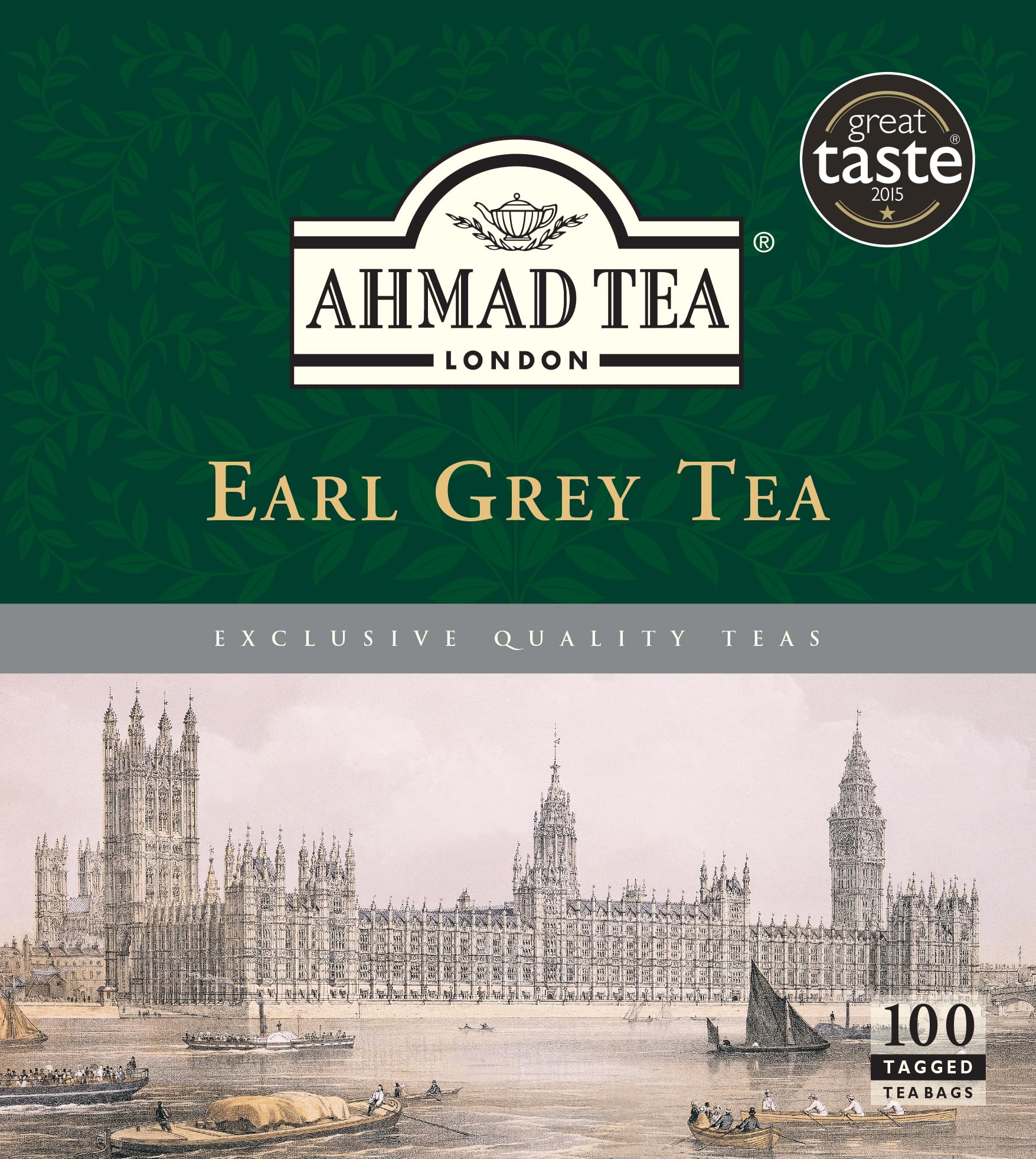 Ahmad Tea Earl Grey teabag in cup highlighting brisk bergamot aroma for a refreshing brew.