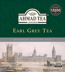 Ahmad Tea Earl Grey teabag in cup highlighting brisk bergamot aroma for a refreshing brew.