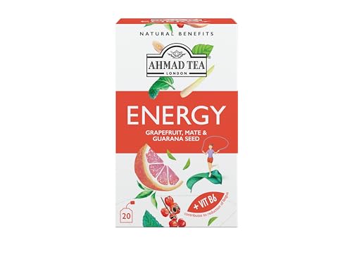 Ahmad Tea Energy cup steeping for a refreshing caffeine boost.