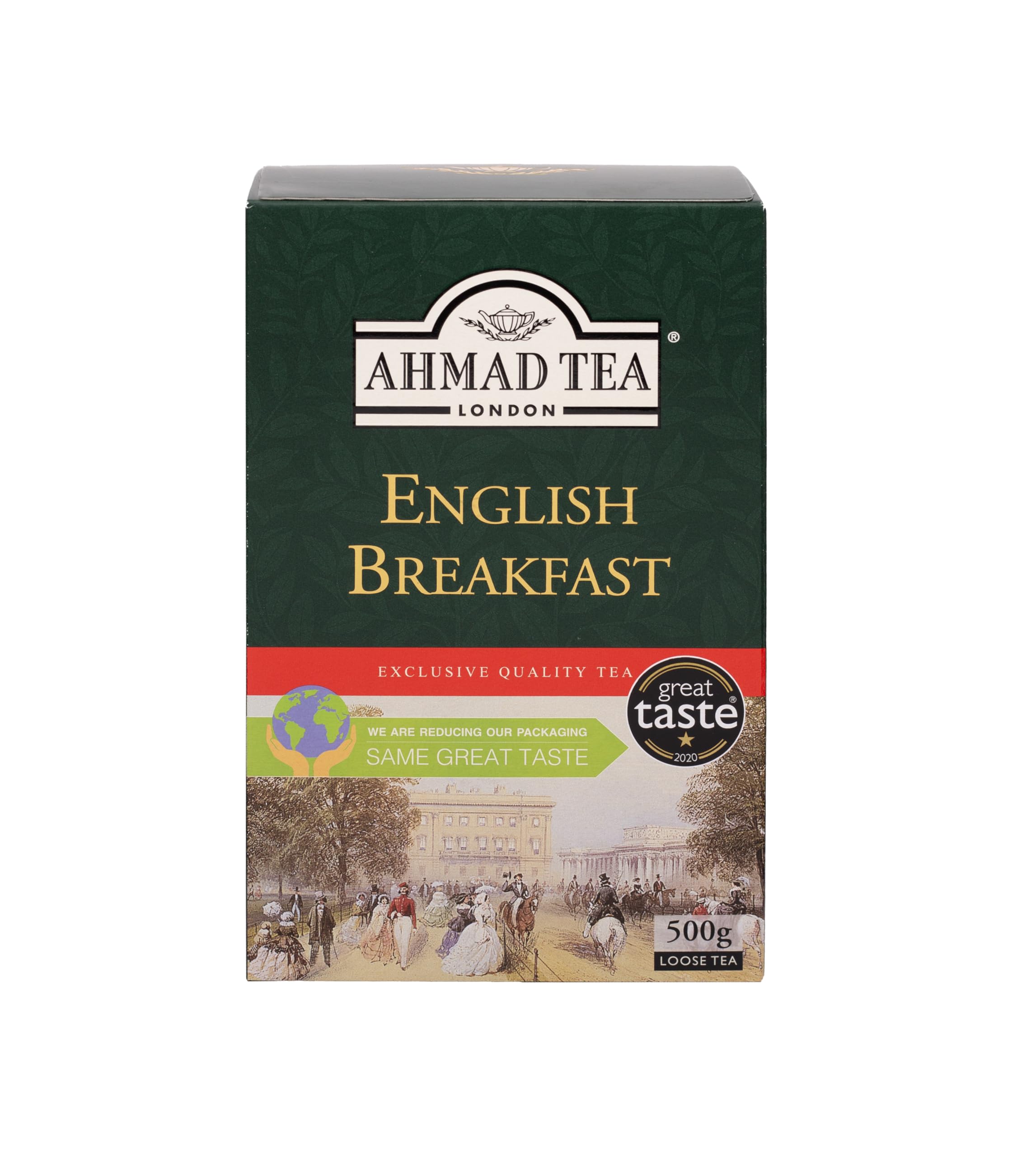 Ahmad Tea English Breakfast loose leaves in 500g box for a bold morning ritual.