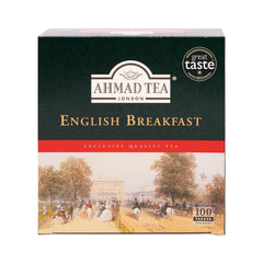 Ahmad Tea English Breakfast teabags in a 100-count box for daily brewing.