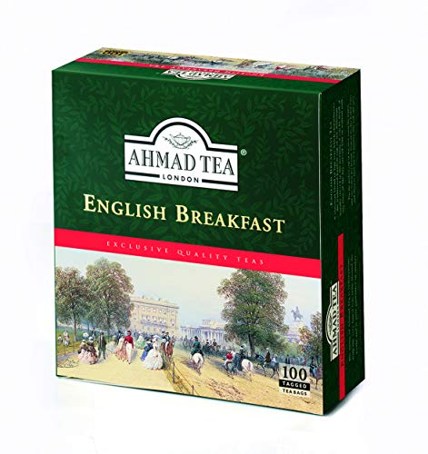 Ahmad Tea English Breakfast tea box packaging showcasing premium blend.