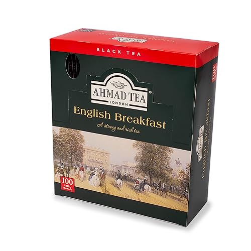 Ahmad Tea English Breakfast cup with milk for a smooth, bold flavor.