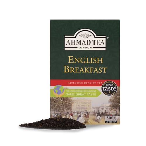 Ahmad Tea English Breakfast brew in a pot releasing bold flavor.