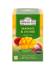 Ahmad Tea Mango and Lychee teabags in a 20 count pack for a refreshing afternoon break