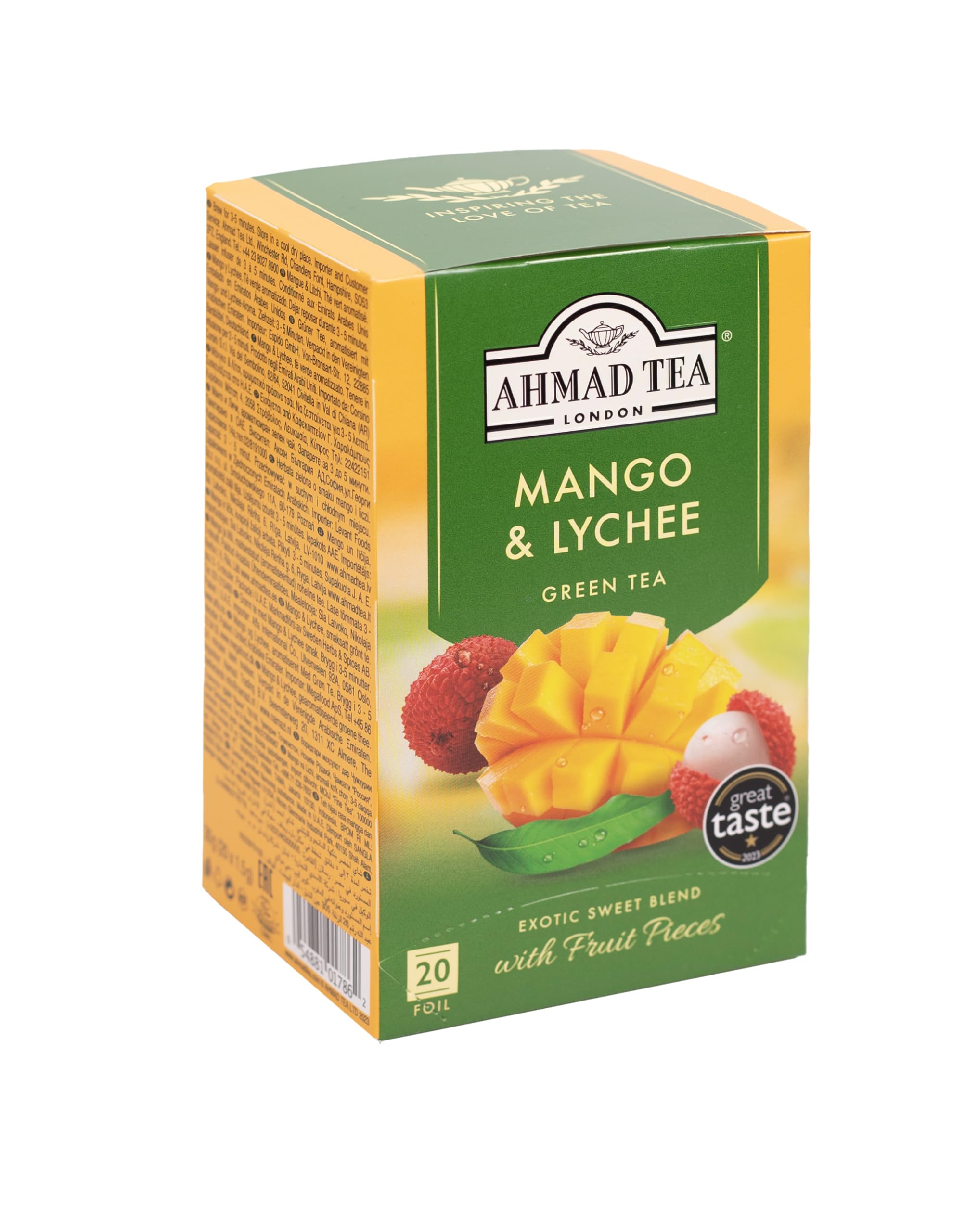 Ahmad Tea Mango & Lychee iced glass, ideal for a refreshing cold brew.