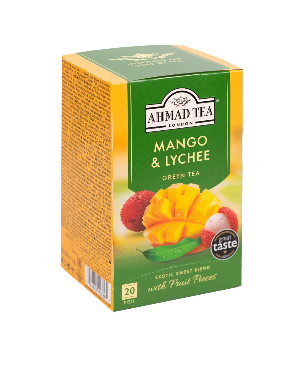 Ahmad Tea Mango & Lychee iced glass, ideal for a refreshing cold brew.