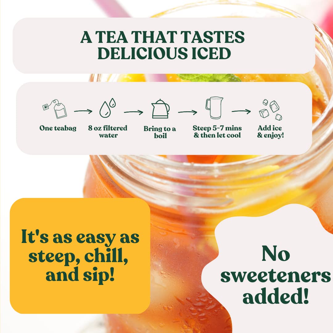 Ahmad Tea Mango Magic cup with sugar and lemon garnishes serving suggestion.