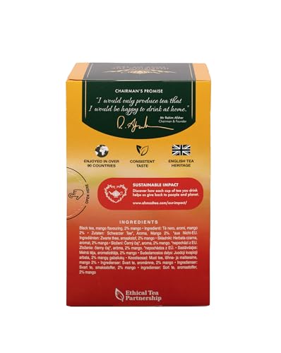 Ahmad Tea Mango Magic natural caffeine content for a gentle energizing pick-me-up.