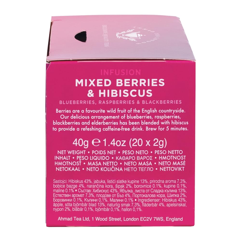 Ahmad Tea Mixed Berries and Hibiscus brew features a rich cherry red infusion.