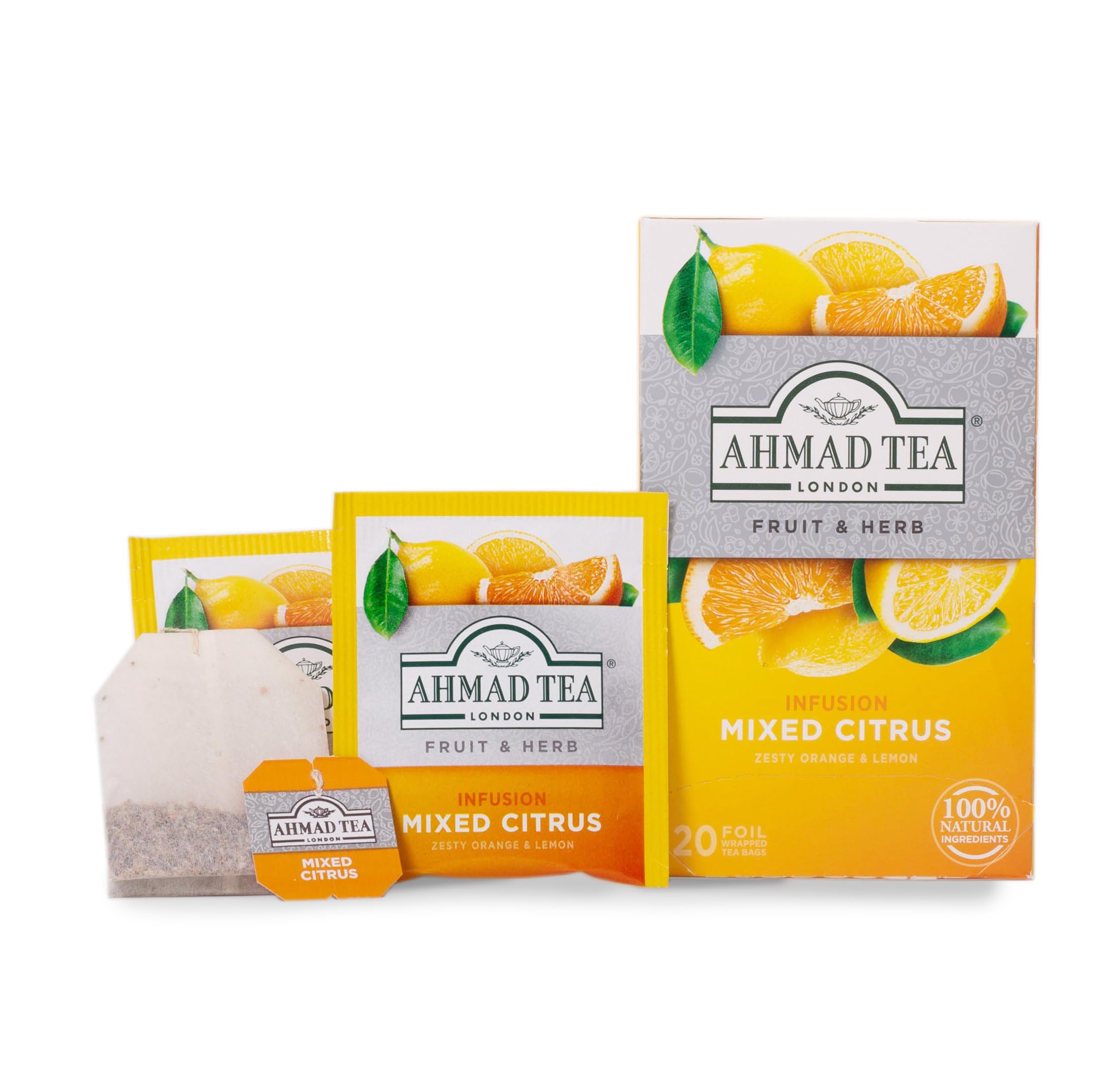 Ahmad Tea Mixed Citrus iced cup shows vibrant color and refreshment.