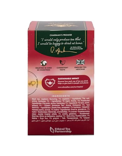 Ahmad Tea Raspberry Indulgence tea bag steeping releasing vibrant fragrance.