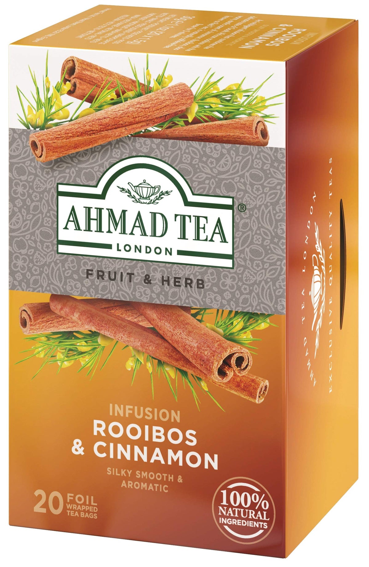 Ahmad Tea Rooibos Cinnamon tea bag for a quick, soothing infusion.