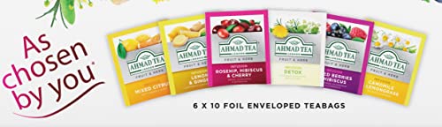 Ahmad Tea Rosehip Hibiscus Cherry vibrant fruit blend ideal for refreshing iced tea.