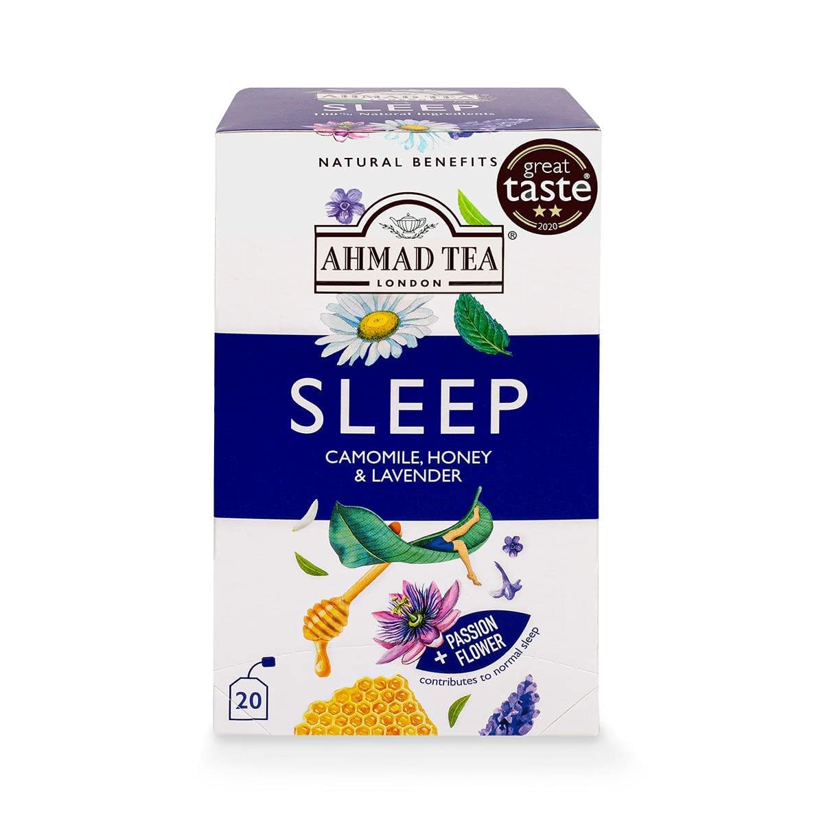 Ahmad Tea Sleep camomile tea bags for a calming evening ritual.